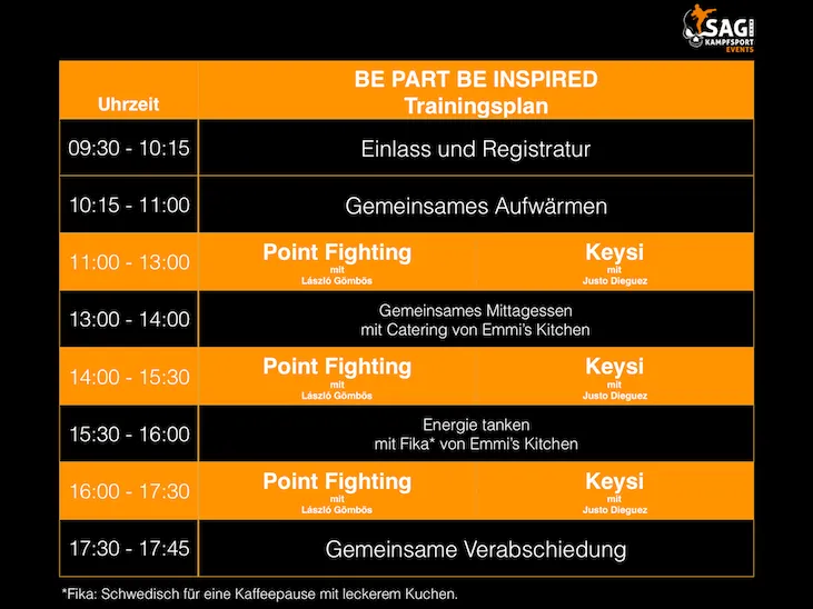 Trainingsplan für Kampfsport-Event für Kickboxen und Keysi am 21.10.2023